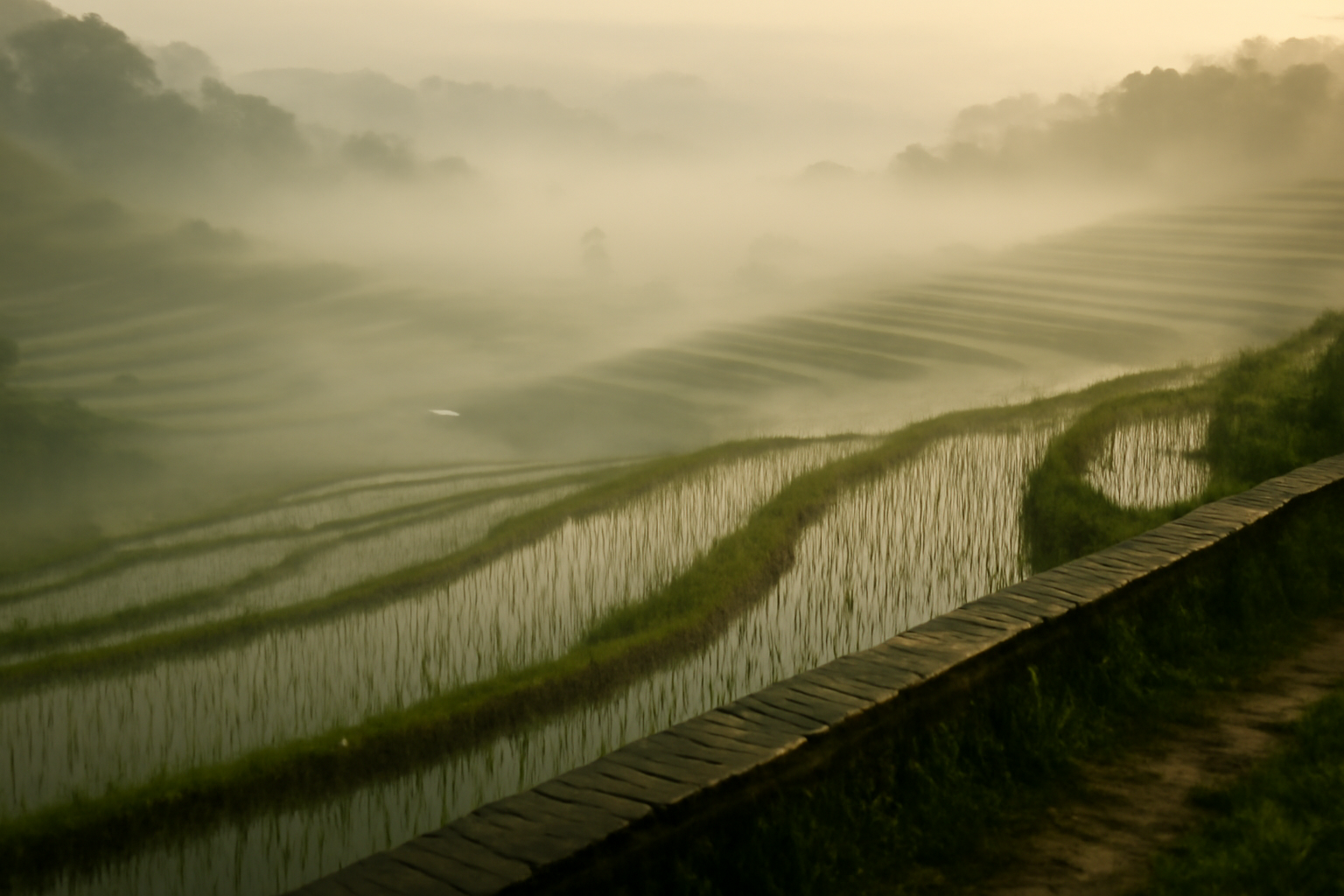 Cara Memotret Kabut Tipis di Sawah Saat Subuh